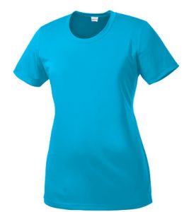 Teal women’s performance crew neck t-shirt. From Smack Sportswear.