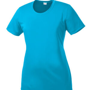 Teal women’s performance crew neck t-shirt. From Smack Sportswear.