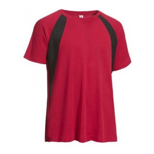 Men’s red and black short sleeve crew neck t-shirt. From Smack Sportswear.