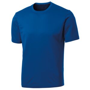 Unisex wicking performance shirt in blue front view