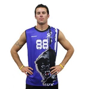 Men’s customized sublimated volleyball jersey. Purple with a black panther on the front. From Smack Sportswear.