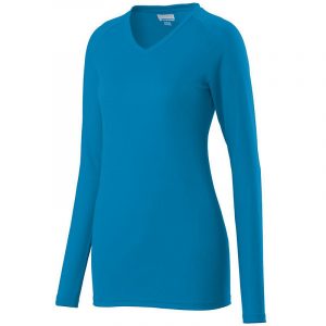 Women’s long sleeve, blue performance volleyball shirt. From Smack Sportswear.