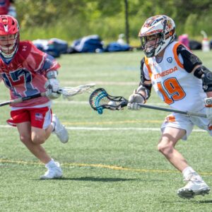 two kids playing lacrosse
