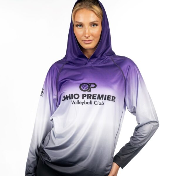 woman in black white and purple sports hoodie