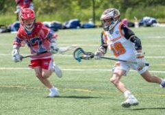 two kids playing lacrosse